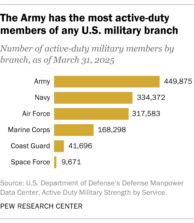 A bar chart showing that the Army has the most active-duty members of any U.S. military branch.